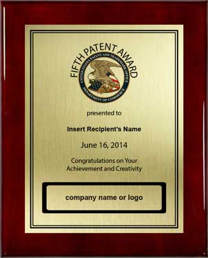 fifth patent award plaque - gold