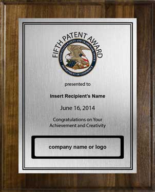 fifth patent award plaque - silver