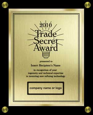trade secret plaque - gold - standoff