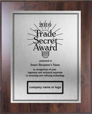 trade secret plaque - silver - value